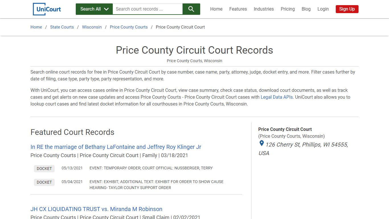 Price County Circuit Court Records | Price | UniCourt